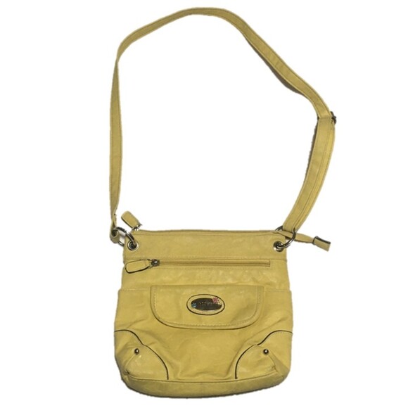 Rosetti purse yellow faux leather silver flower logo adjustable shoulder strap - Picture 1 of 8